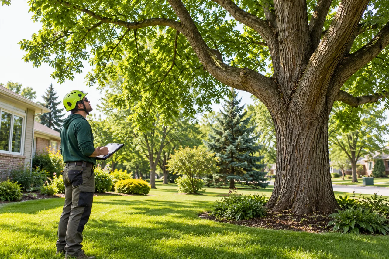 Arborist surveying a tree for an estimate