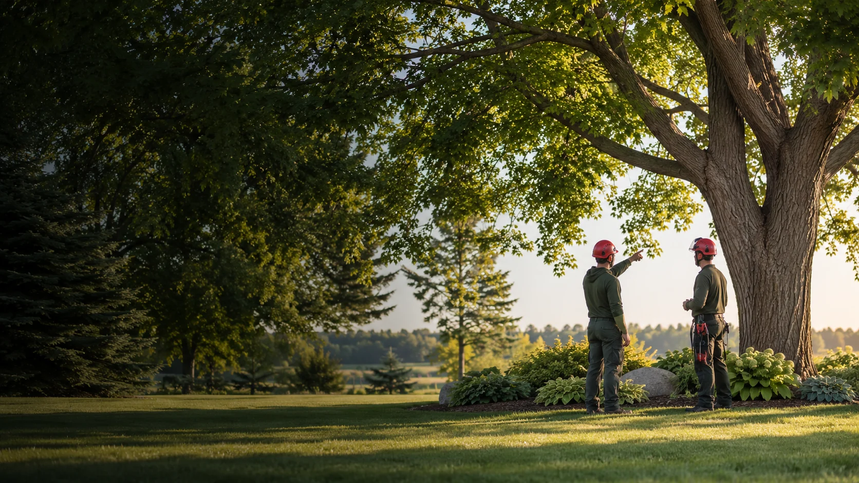 Tree care professionals preparing equipment