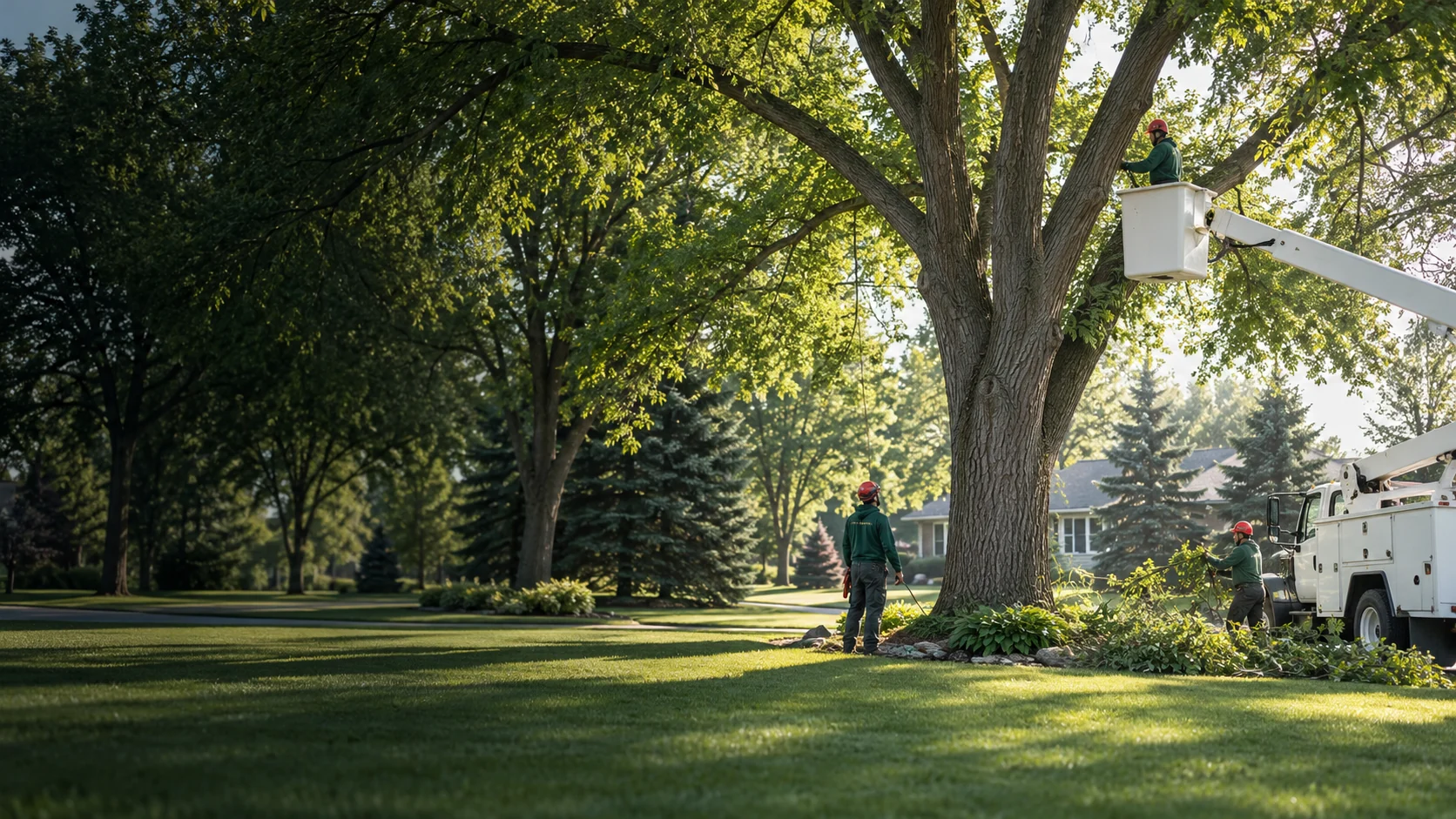 Tree removal work near a home