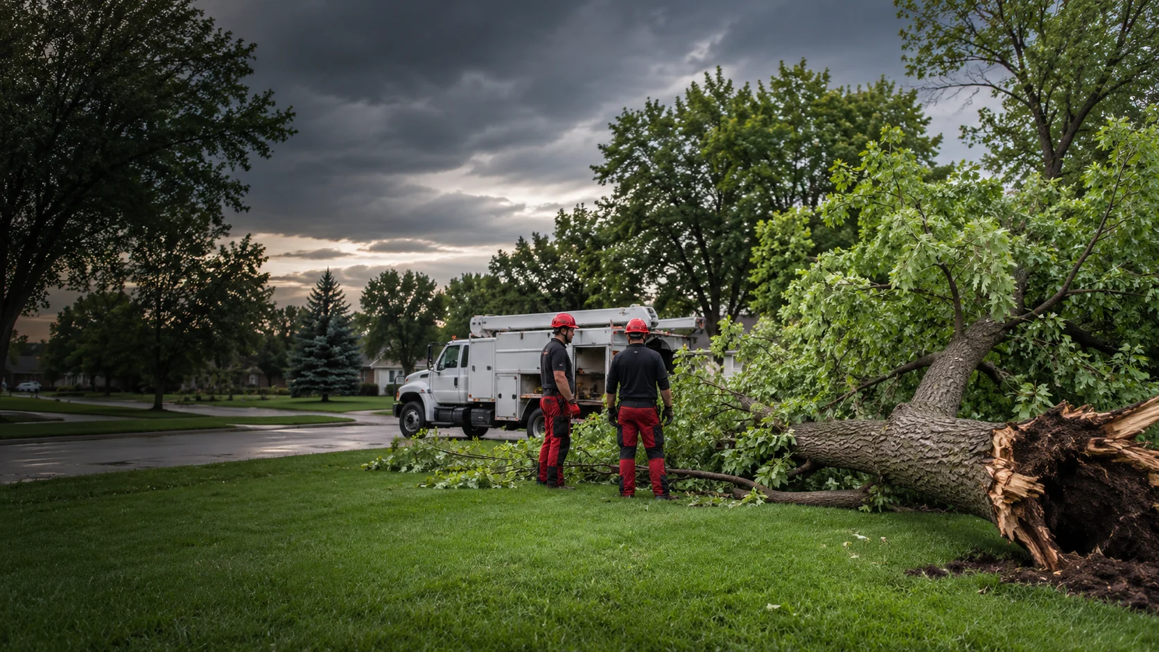 Tree workers preparing for tree care